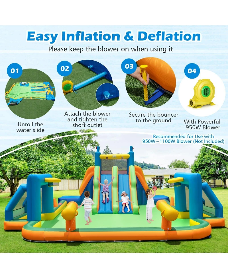 Mecale Kids Inflatable Water Slide with 2 Long Slides & 2 Soccer Goals, 950W Blower Included