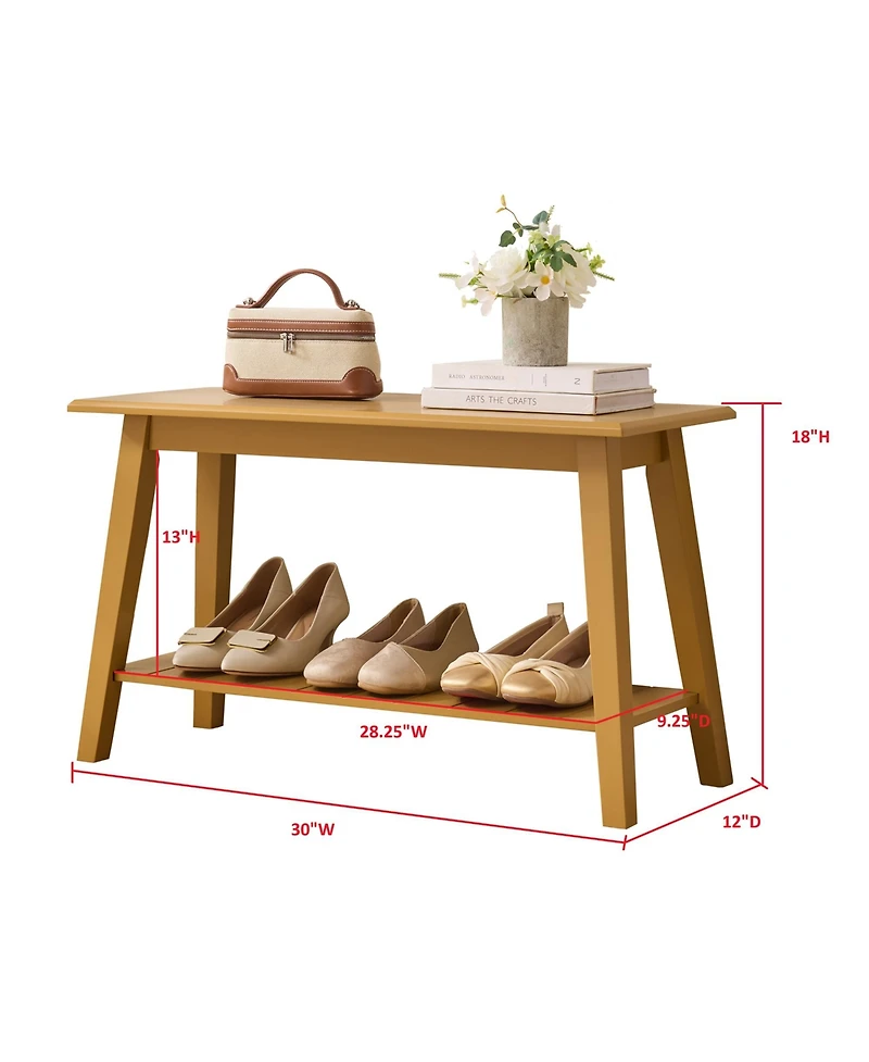 Modern wood entryway bench with storage shelf—space saving seating for hallways, bedrooms, living rooms, or narrow areas.