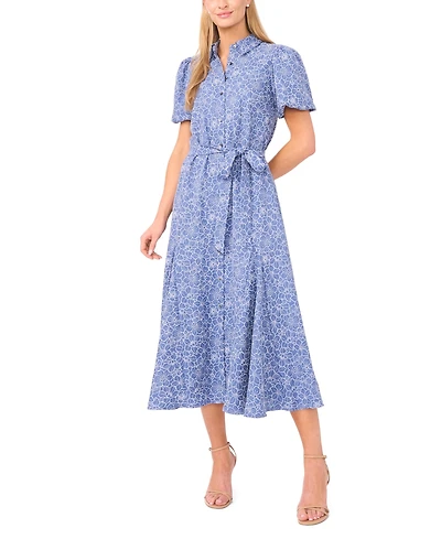 CeCe Women's Daisy Chambray Belted Button-Front Dress