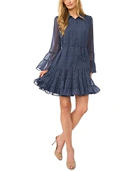 CeCe Women's Tiered Flounce-Sleeve Shirt Dress