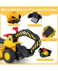 Mecale 6V Kids Ride On Excavator Fun Digger with Folding Basketball Hoop