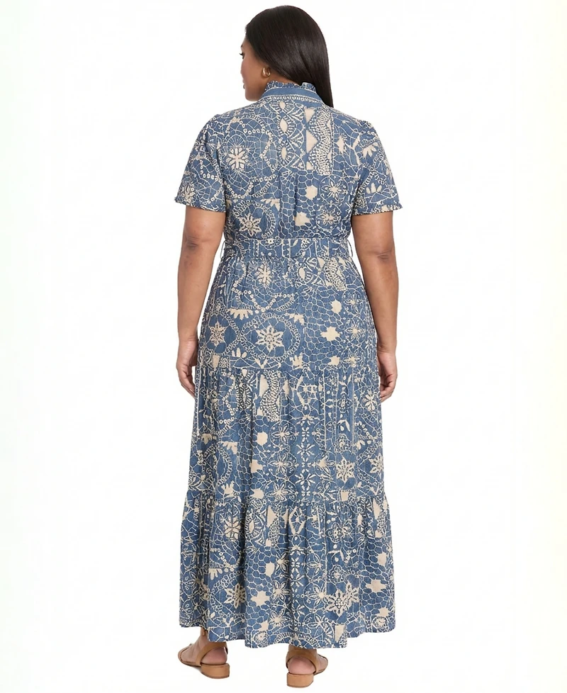 London Times Plus Printed Tiered Dress