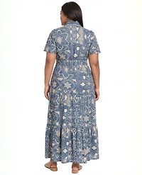 London Times Plus Printed Tiered Dress