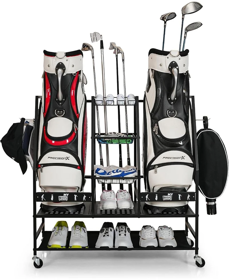 Mythinglogic 2 Golf Bag Storage Organizer, Golf Bag Stand and Other Golfing Equipment Rack for Garage, Extra Storage Rack Design for Golf Clubs