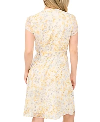 Msk Petite Printed Fit & Flare Split Crewneck Dress