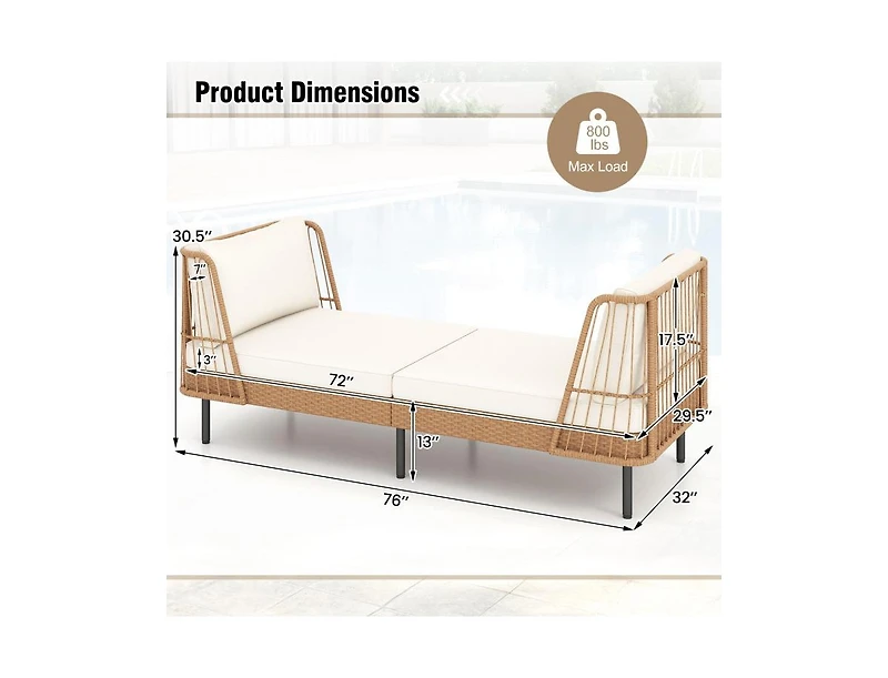 Slickblue Patio Rattan Daybed Loveseat with Comfortable Seat and Back Cushions