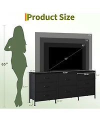 gaomon 8 Drawer Fabric Dresser Tv Stand with Wooden Top, Metal Frame Storage Chest