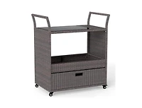Slickblue Patio Wicker Bar Cart with Durable Tempered Glass Tabletop