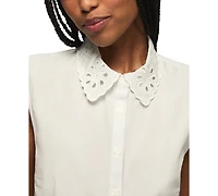 Lucky Brand Women's Sleeveless Eyelet Button-Down Shirt