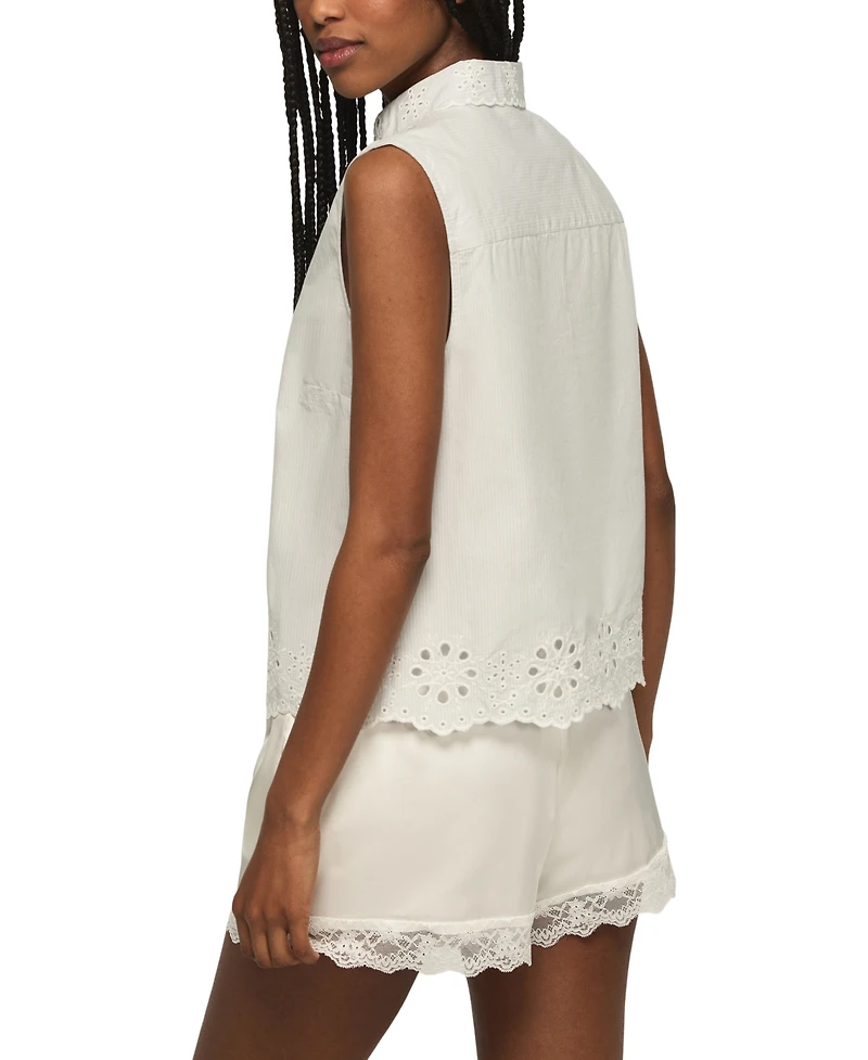 Lucky Brand Women's Sleeveless Eyelet Button-Down Shirt