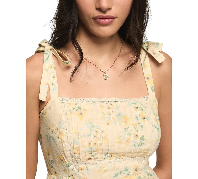 Lucky Brand Women's Classic Lace Trim Square Neck Midi Dress