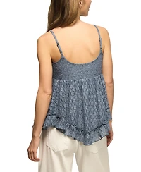 Lucky Brand Women's Ruffle Baby Doll Lace V-Neck Top