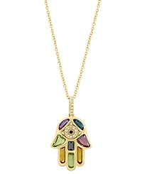 Effy Collection Multi-Gemstone (2 ct. t.w.), Black Diamond (1/10 ct. t.w.) and White Diamond (1/20 ct. t.w.) Pendant Necklace in 14k Yellow Gold