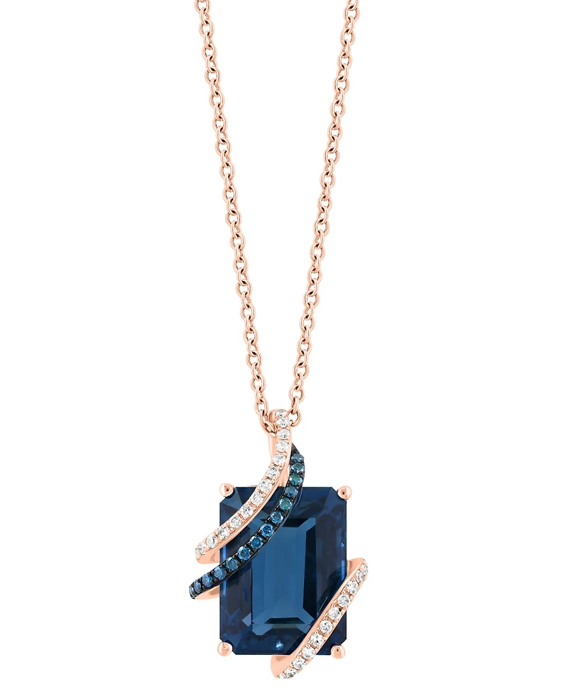 Effy Collection London Blue Topaz (7-3/4 ct. t.w.), White Diamond (1/10 ct. t.w.) and Blue Diamond (1/20 ct. t.w.) Pendant Necklace in 14k Rose Gold