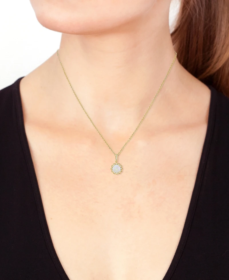 Effy Collection Opal (1/2 ct. t.w.) and Diamond (1/10 ct. t.w.) Pendant Necklace in 14k Yellow Gold