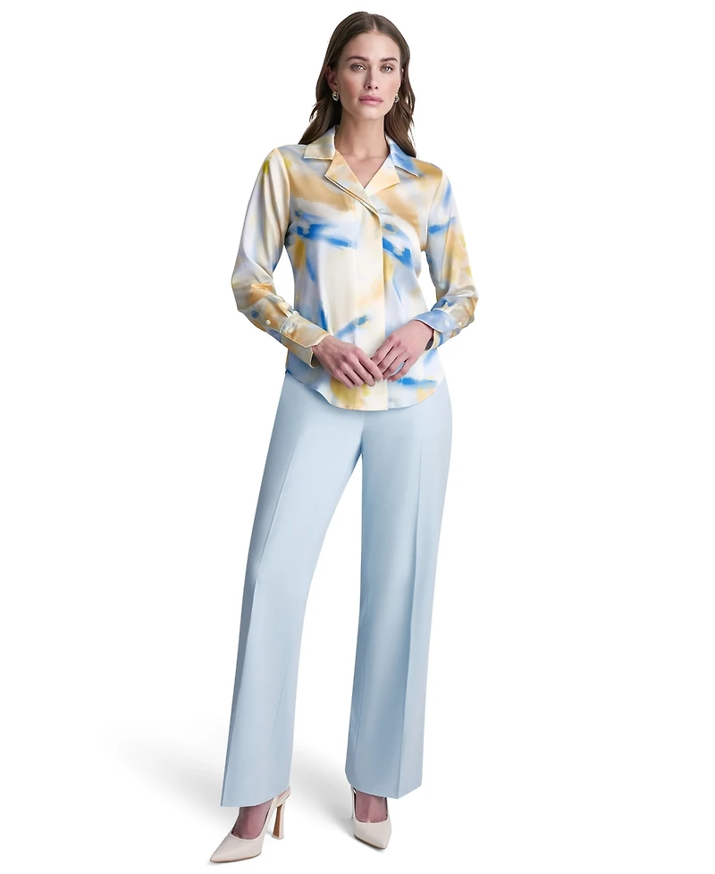 Dkny Petite Printed Long-Sleeve Blouse