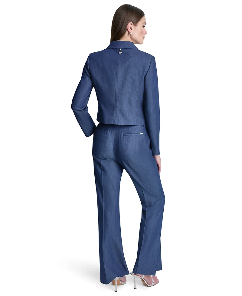 Dkny Petite Dressy Denim Notch Collar Cropped Jacket