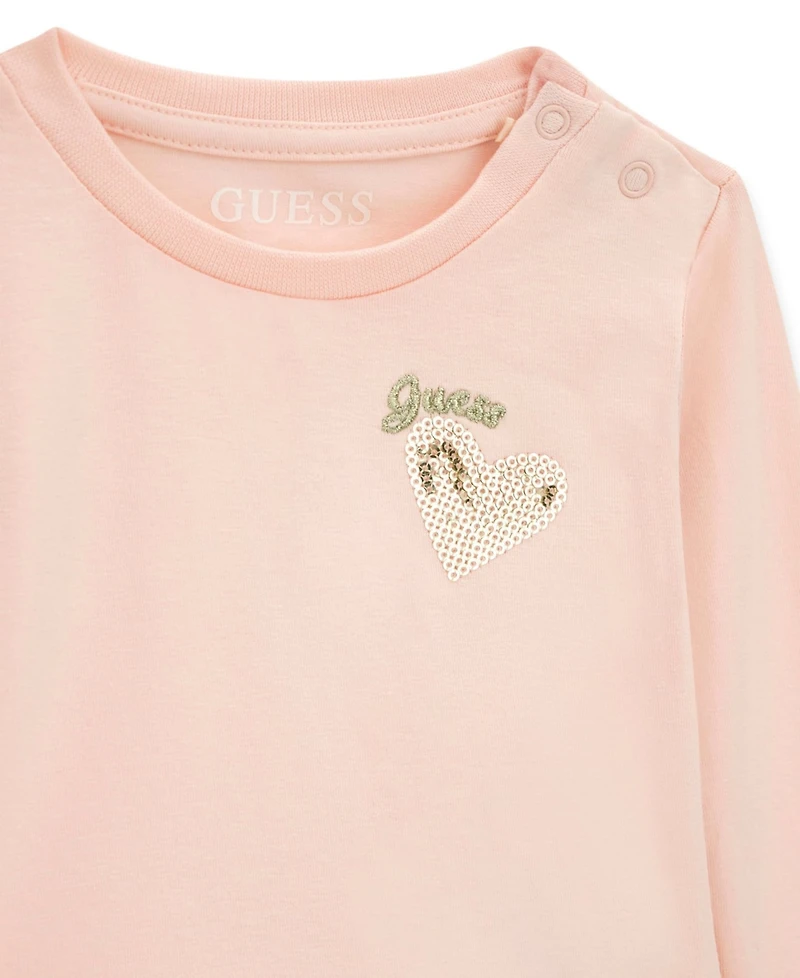 Guess Baby Girls' Long-Sleeve Top and Knit Denim Pant, 2-Piece Set