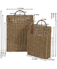 Household Essentials Rectangular Wicker Hanging Baskets, Set of 2, Small and Large