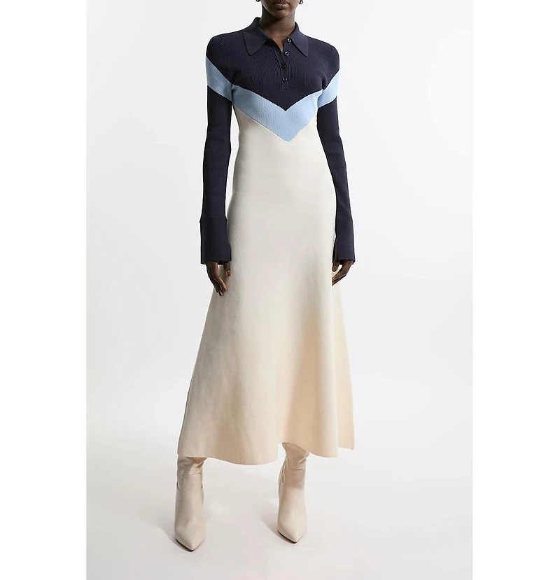 Karen Millen Women's Rib-Knit Polo Top Maxi Dress