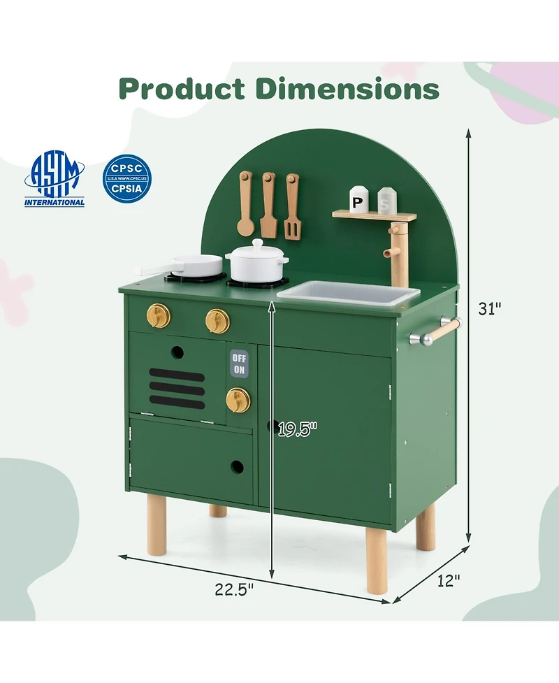 Mecale Play Kitchen for Kids, Wooden Playset with Stove, Faucet, Sink, Microwave & Oven