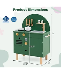 Mecale Play Kitchen for Kids, Wooden Playset with Stove, Faucet, Sink, Microwave & Oven