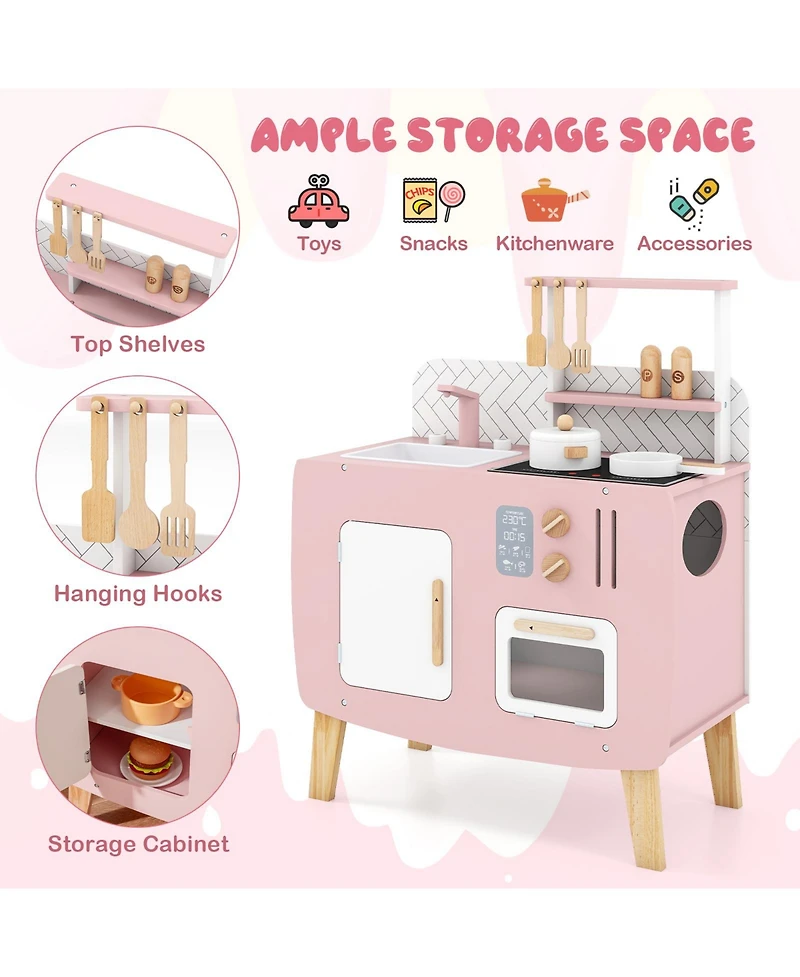 Mecale Play Kitchen for Kids, Wooden Kitchen Set with Stove, Sink, Faucet & Oven
