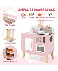 Mecale Play Kitchen for Kids, Wooden Kitchen Set with Stove, Sink, Faucet & Oven