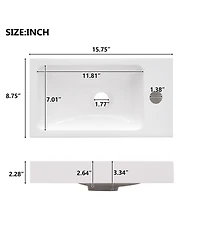 Sillysis 15.75" Bathroom Vanity with Resin Sink, Mdf Cabinet, Adjustable Shelf and Push to Open Reversible Door