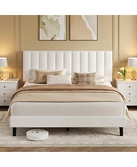 gaomon Bed Frame, Velvet Upholstered Platform with Adjustable Vertical Channel Tufted Headboard