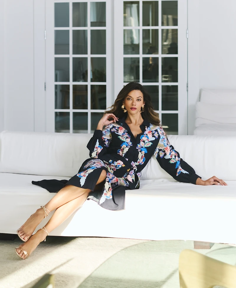 T Tahari Women's Paisley Button-Down Midi Dress