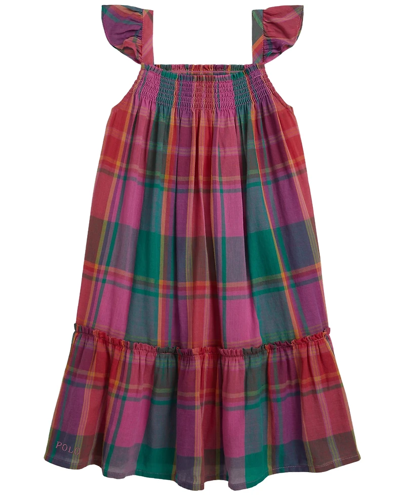 Polo Ralph Lauren Girls' 2T-6X Plaid Cotton Madras Dress