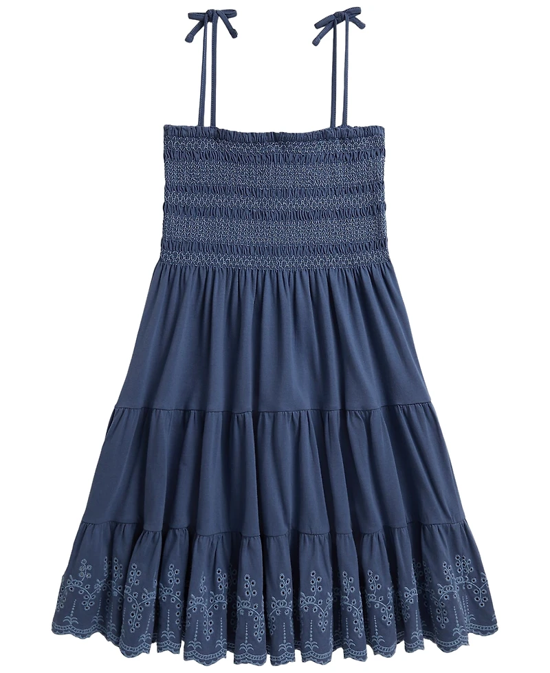 Polo Ralph Lauren Girls' 7-16 Smocked Eyelet Cotton Jersey Dress