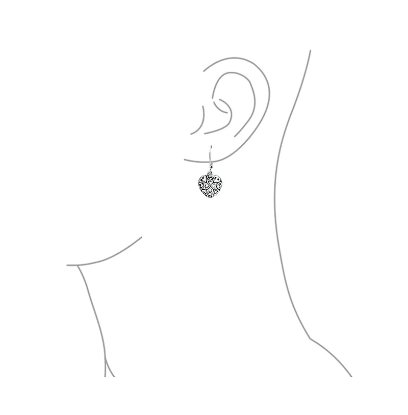 Bling Jewelry Open Clover Flower Filigree Heart Dangle Earrings Oxidized Rose Gold Sterling Silver