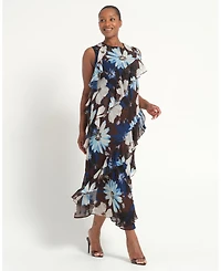 Estelle Women's Plus Sizes Aveline Floral Ruffle Sleeveless Midi Dress