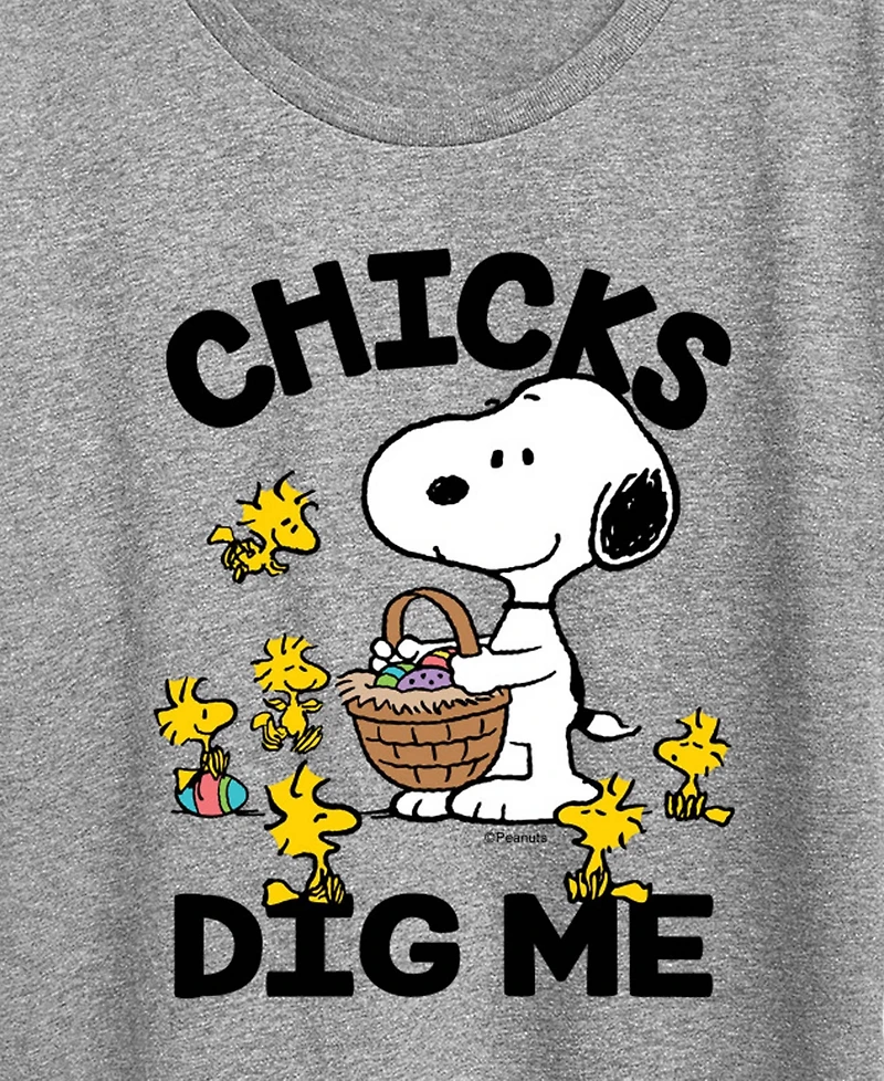 Hybrid Apparel Plus Peanuts Easter Chicks Dig Me Snoopy Short-Sleeve Graphic T-Shirt