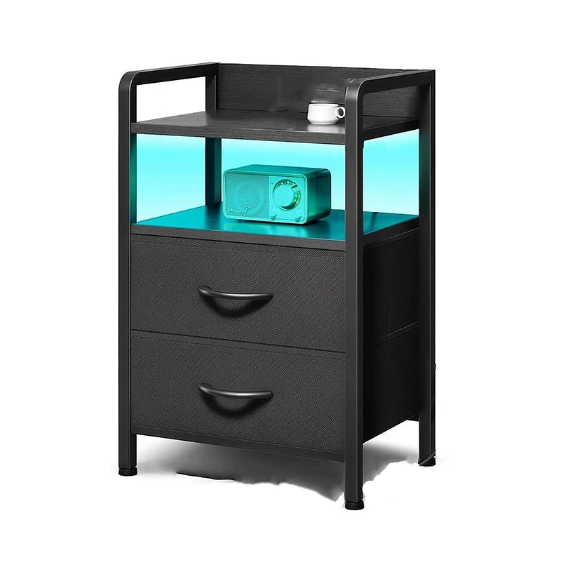 gaomon Nightstand with 2 Fabric Drawers, 3-Tier Storage End Table with Storage Shelf for Living Room