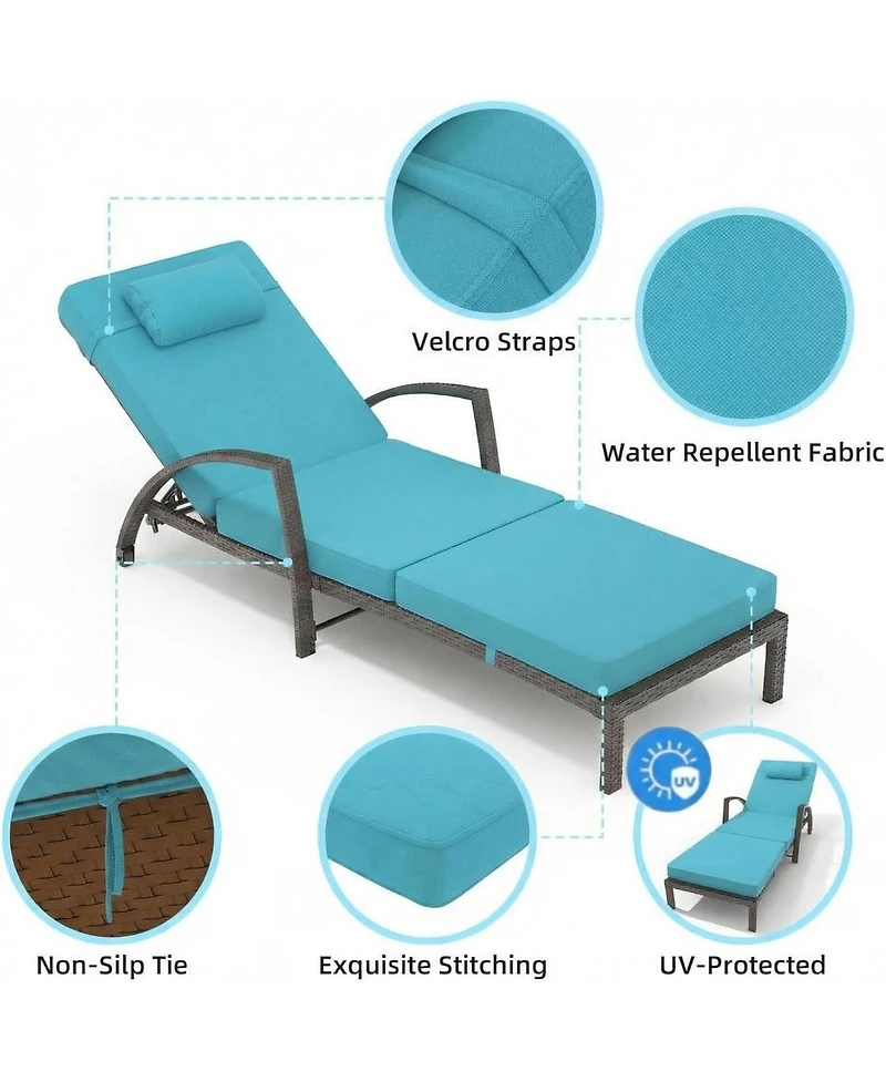 gaomon 2-Piece Rattan Patio Folding Chaise Lounge, 5-Position Adjustable Backrest with Cushion and Pillow for Poolside, Backyard, Deck