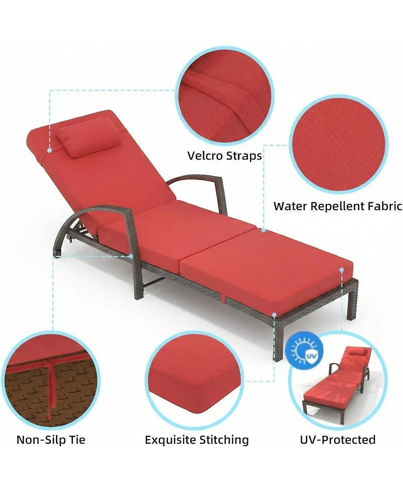 gaomon 2-Piece Rattan Patio Folding Chaise Lounge, 5-Position Adjustable Backrest Outdoor Lounge Chair with Cushion and Pillow for Poolside, Backyard.