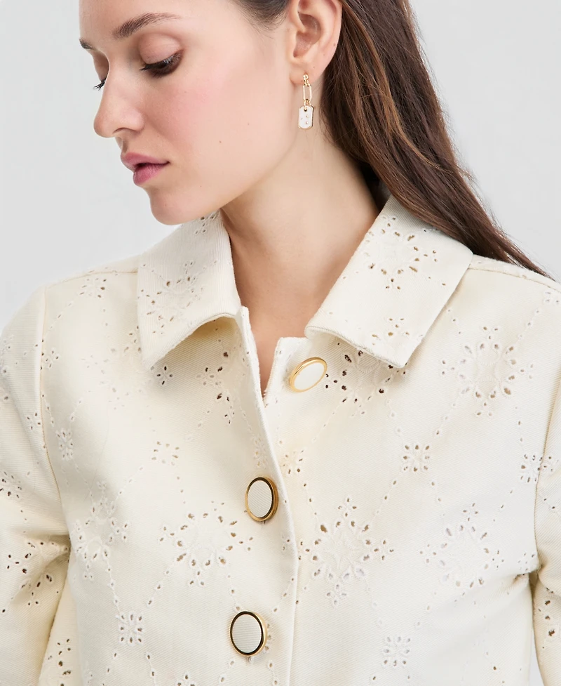On 34th Women's Cotton Eyelet Scallop Hem Jacket, Macy's Exclusive
