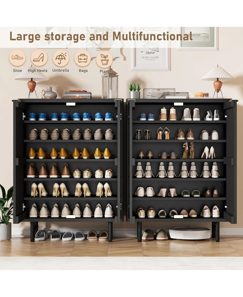 gaomon 6-Tier Shoe Cabinet with Doors, Wooden Shoe Storage Cabinet Organizer, Louvered Doors, Freestanding Narrow Entryway & Hallway Shoe Rack