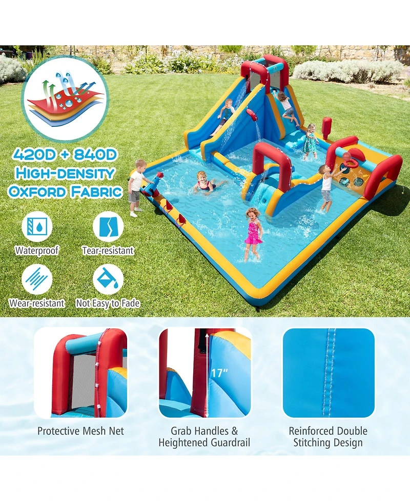 Mecale 9-in-1 Inflatable Double Water Slide Park Giant Bounce House, 750W Blower Included