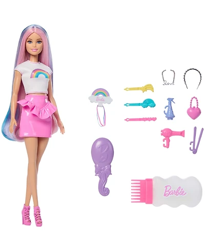 Barbie Rainbow Sparkle Hair Fashion Doll with Styling Accessories