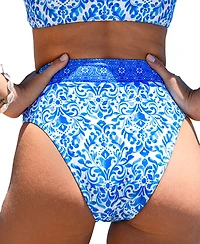 Cupshe Women's Indigo Tile Ornate Bikini Bottoms