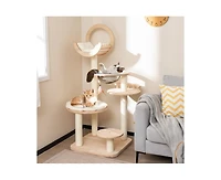 Aostirmotor 4-in-1 Wooden Cat Tower with Space Capsule Nest, Indoor Cat Tree for Climbing & Lounging