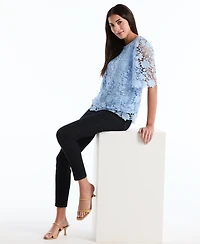 Rafaella Petite Scalloped Elbow-Sleeve Lace Top