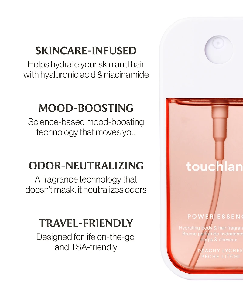 Touchland Power Essence Peachy Lychee Body and Hair Fragrance Mist, 2 oz.