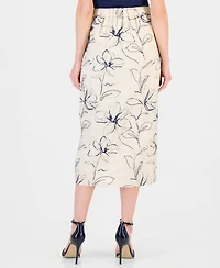 Anne Klein Women's Linen-Blend Embroidered Faux-Wrap Midi Skirt