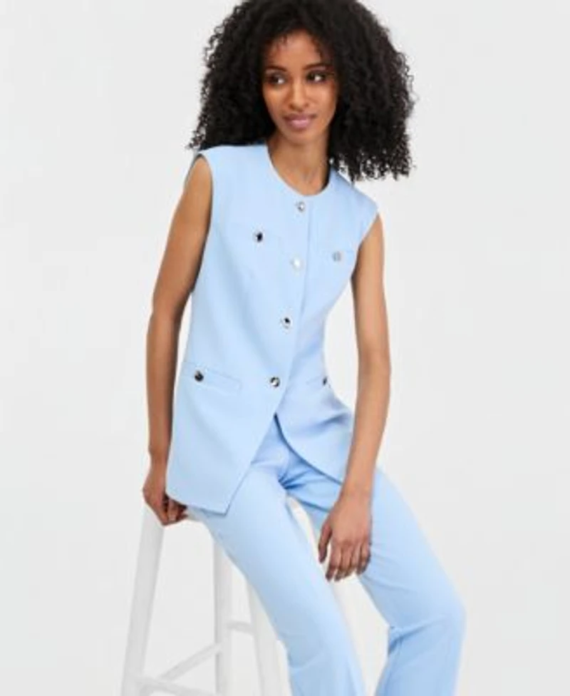 Anne Klein Four Button Vest Straight Pants