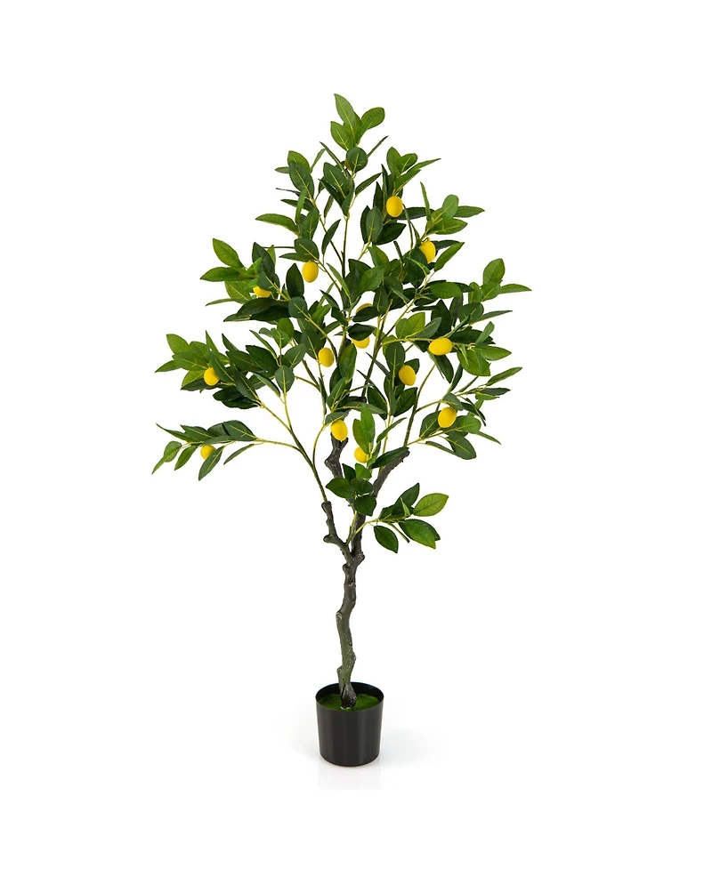 Costway 2 Pieces 4 Feet Tall Artificial Lemon Tree with Lemon Fruits, Cement Pot